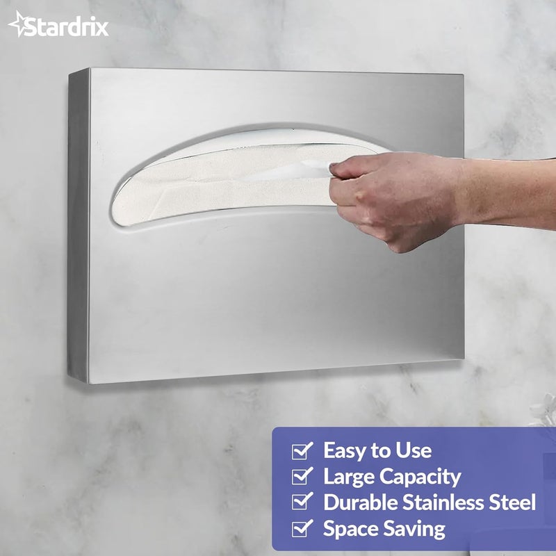 stardrix Stainless Steel Toilet Seat Cover Dispenser, Wall Mount Single or 1/2 Fold Large Capacity Toilet Seat Covers Holder for Commercial and Residential, Brushed - Image 4
